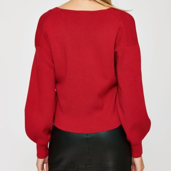 BNWT Dynamite Puff Sleeve V-Neck Luca Sweater in Red - Picture 15 of 15